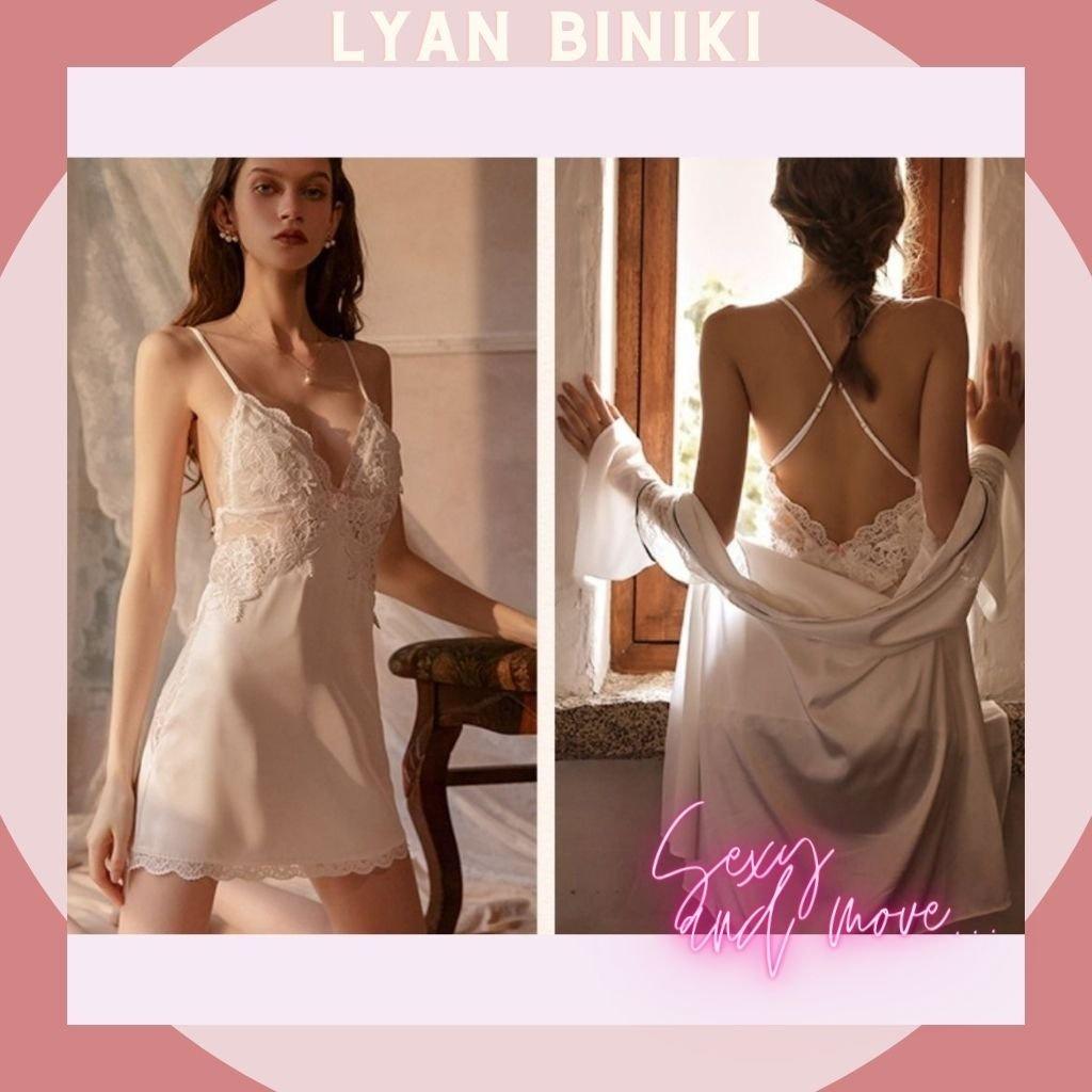 Váy ngủ đầm ngủ lụa Satin 2 dây phối ren rexy gợi cảm LYAN BIKINI L006