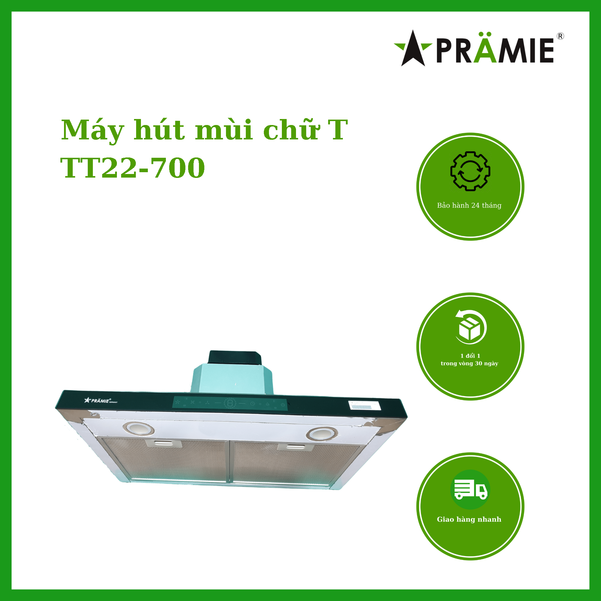 Hút mùi chữ T 70cm  PramieTT22-700_Vẫy tay_Hàng nhập khẩu Malaysia