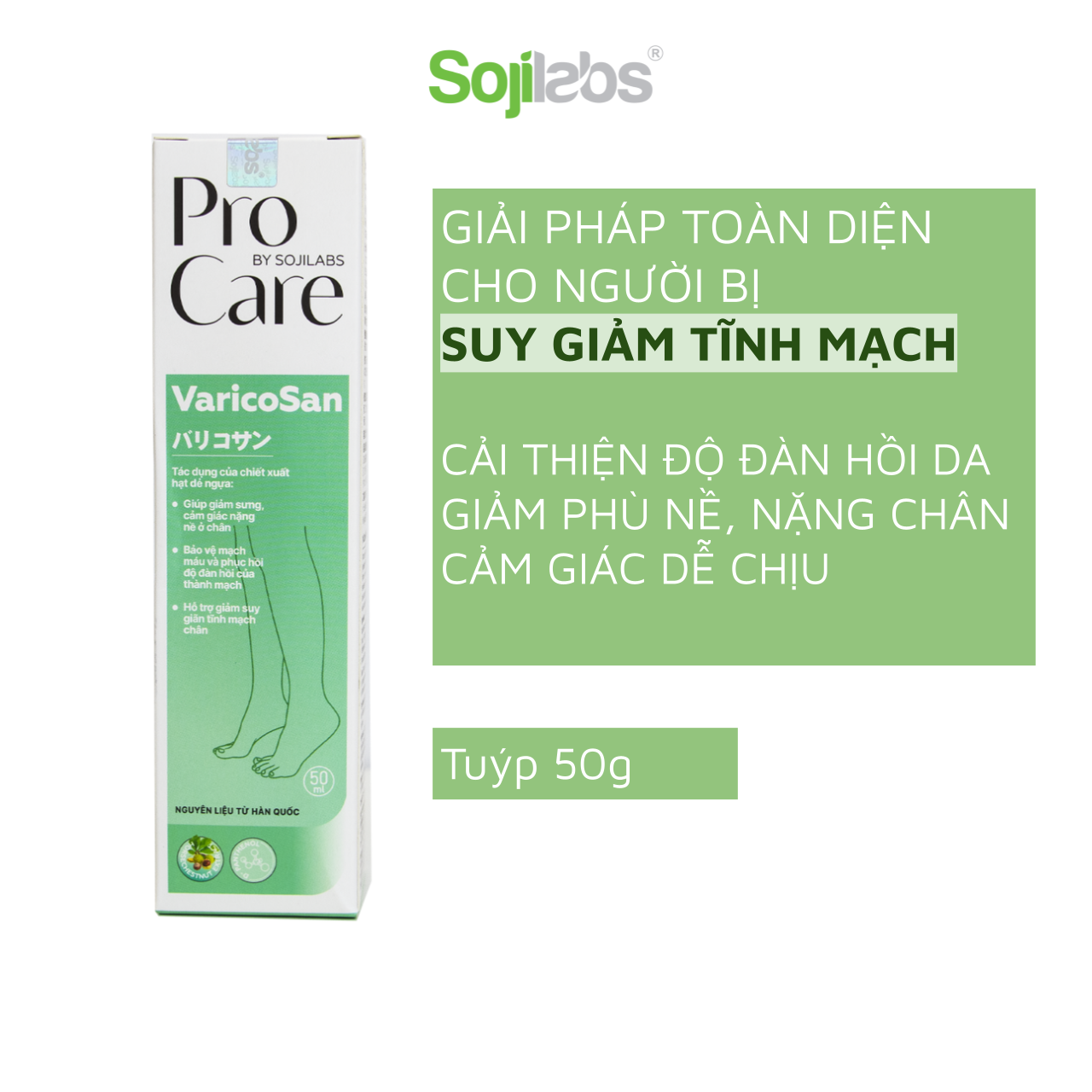 Kem Thoa Giãn Tĩnh Mạch VARICOSAN giúp giảm đau, sưng, phù chân - Tuýp 50ml