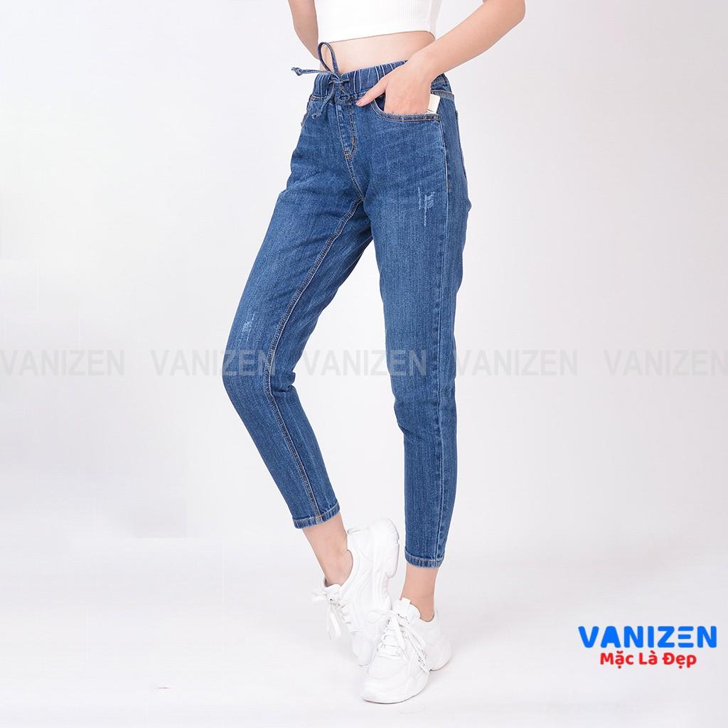 Quần jean nữ ống rộng baggy đẹp lưng cao cạp chun xước nhẹ hàng cao cấp mã 323 VANIZEN