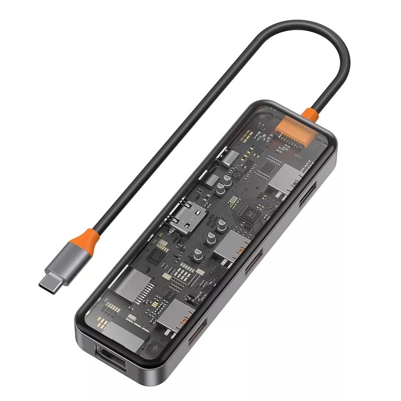 Hub Wiwu Cyper 8in1 CB008 1USB3.0*2+USB2.0*1+SD/TF+HDMI+PD+RJ45 Truyền dữ liệu cực nhanh, hỗ trợ truyền nhanh 5Gbps - Hàng chính hãng
