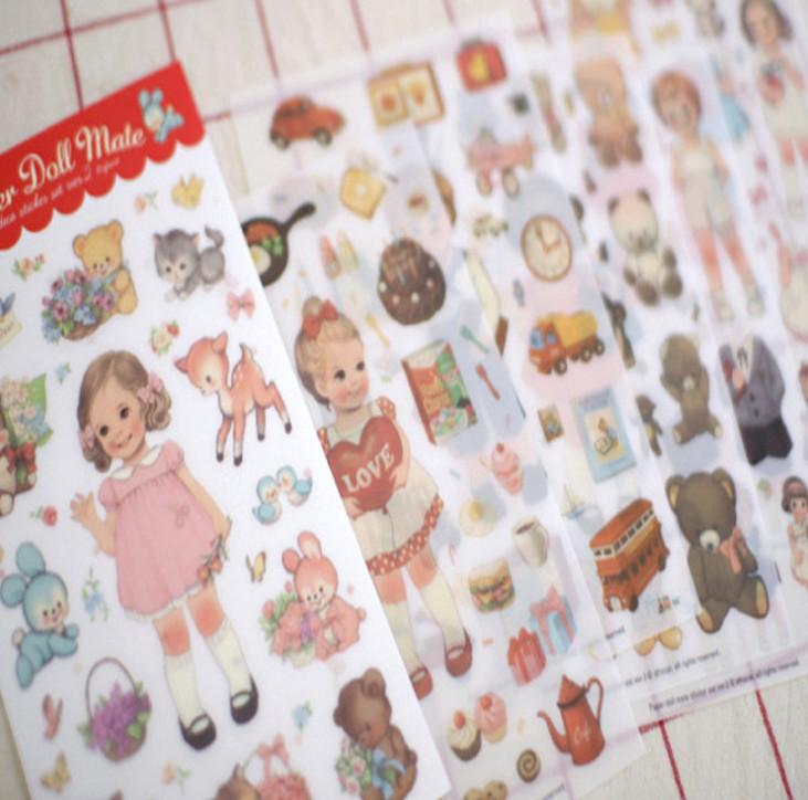 Bộ 6 tấm sticker  trang trí Paper Doll mate