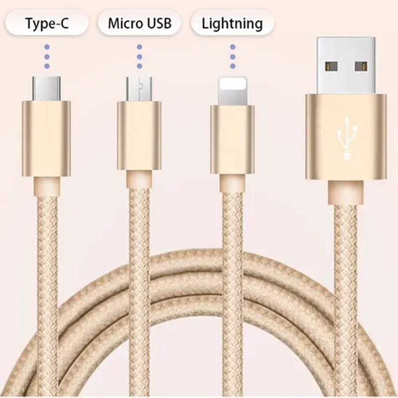 Dây cáp sạc điện thoại đa năng 3 trong 1 dài 1m đa chức năng Lightning, Micro USB, Type-C - Hàng Chính Hãng PKCB