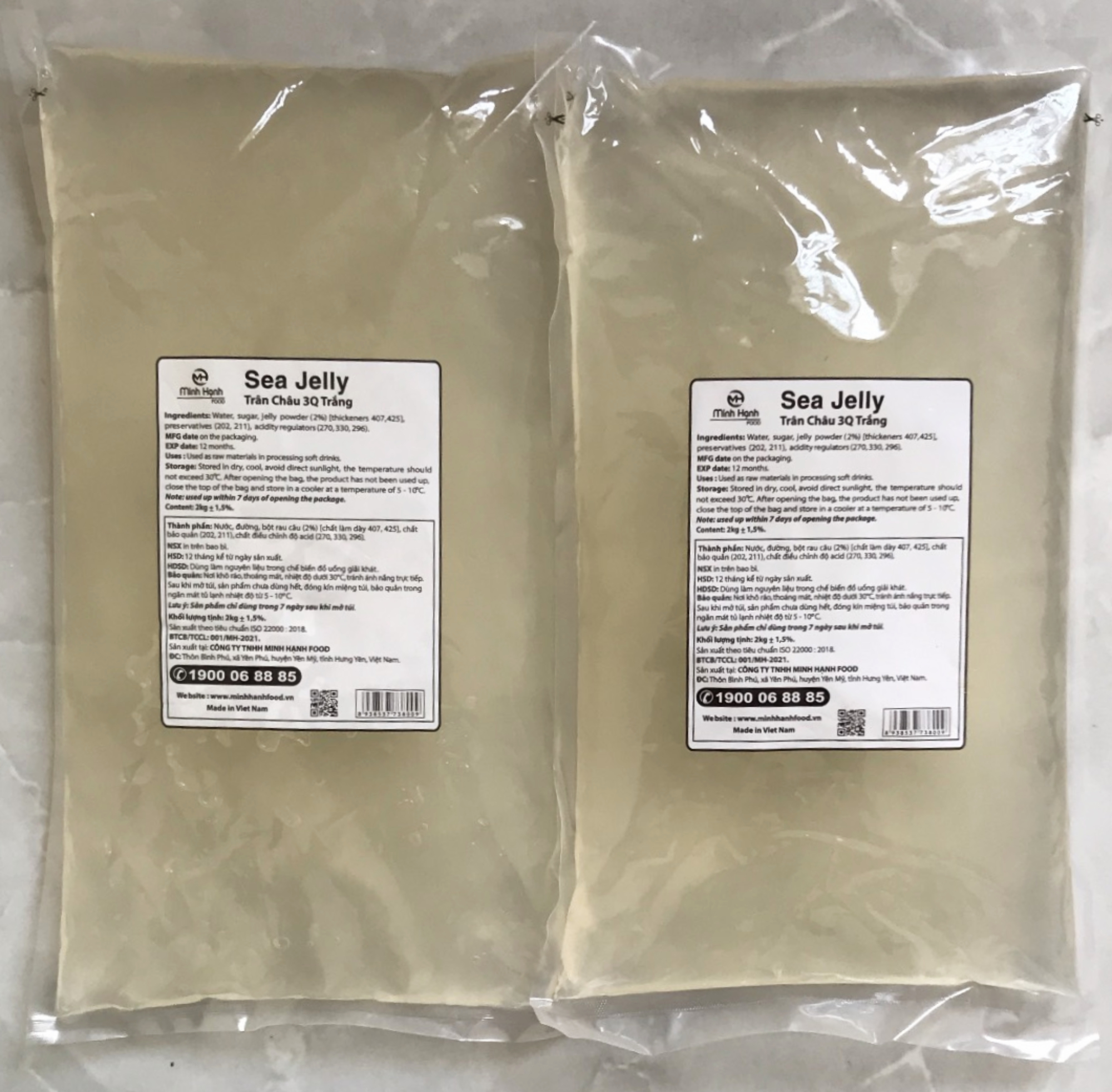 Combo 2 gói Trân Châu Trắng 3Q Sea Jelly 2 kg/Thạch Ngọc Trai 3Q Sea Jelly (ngon, dai giòn sần sật - dùng trực tiếp mà không cần nấu hay chế biến khác)