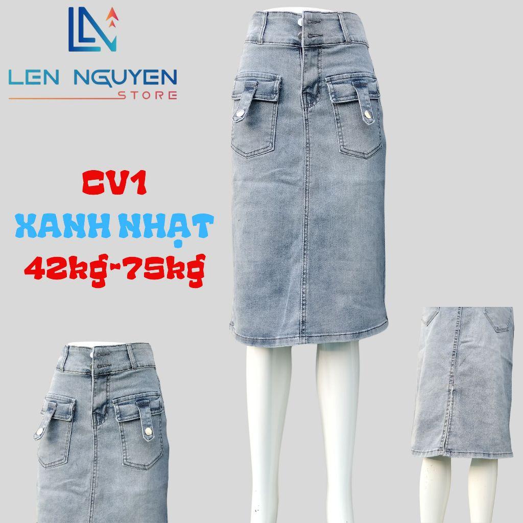CV1_Quần jean nữ, chân váy, lưng cao, quần bò nữ dáng ôm, quần rin nữ có big size, cho 42kg đến 75kg,LEN NGUYEN STORE - Xanh Đậm