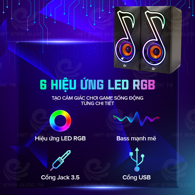 Loa Bluetooth Vi Tính Cổng USB Hiệu Ứng Đèn Led Nhiều Màu Nháy Theo Nhạc, Âm Thanh Chân Thật - Hàng Chính Hãng