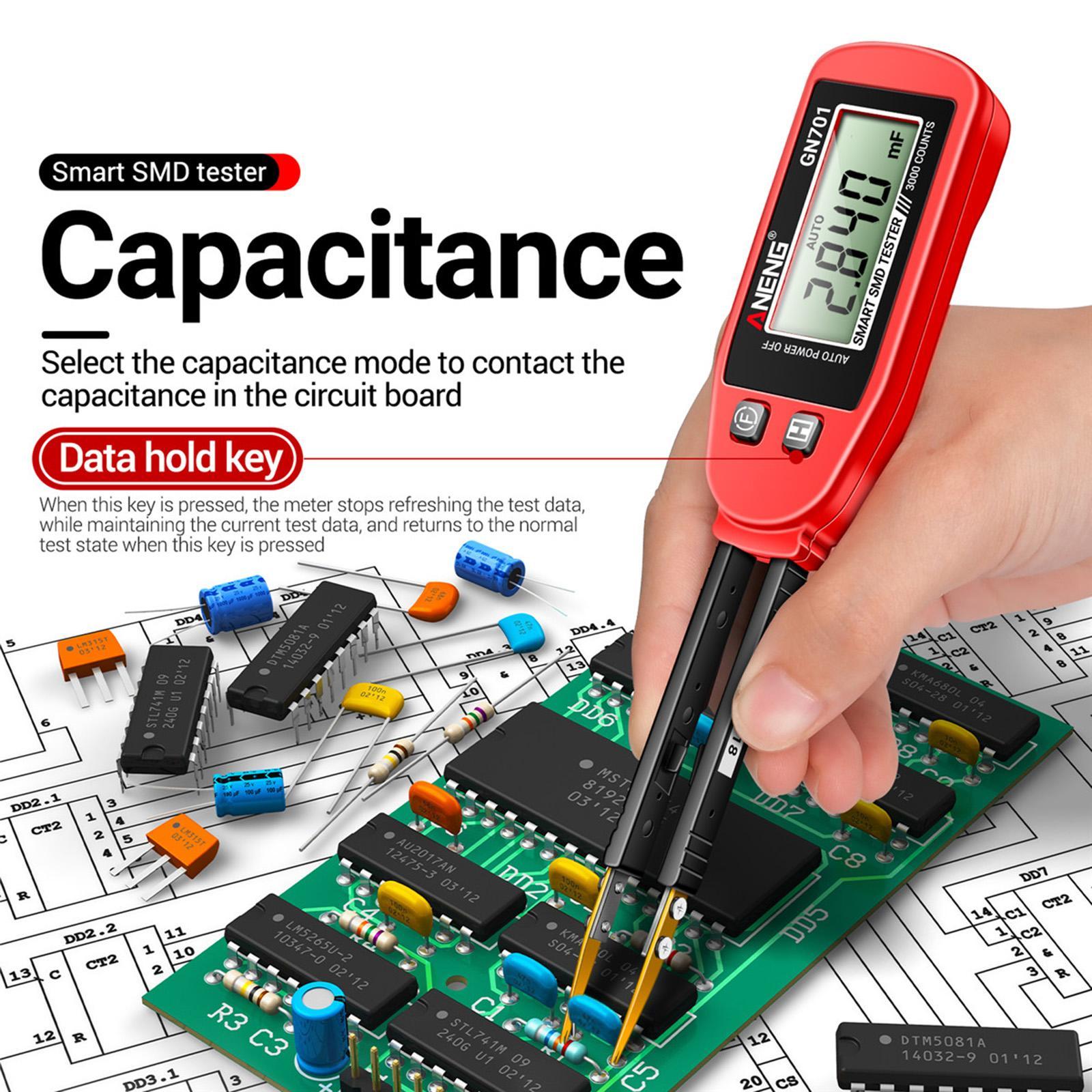 Digital SMD Tester/ Resistance Capacitance Meter/ LCD Screen Handheld Continuity Resistor Tester Multimeter