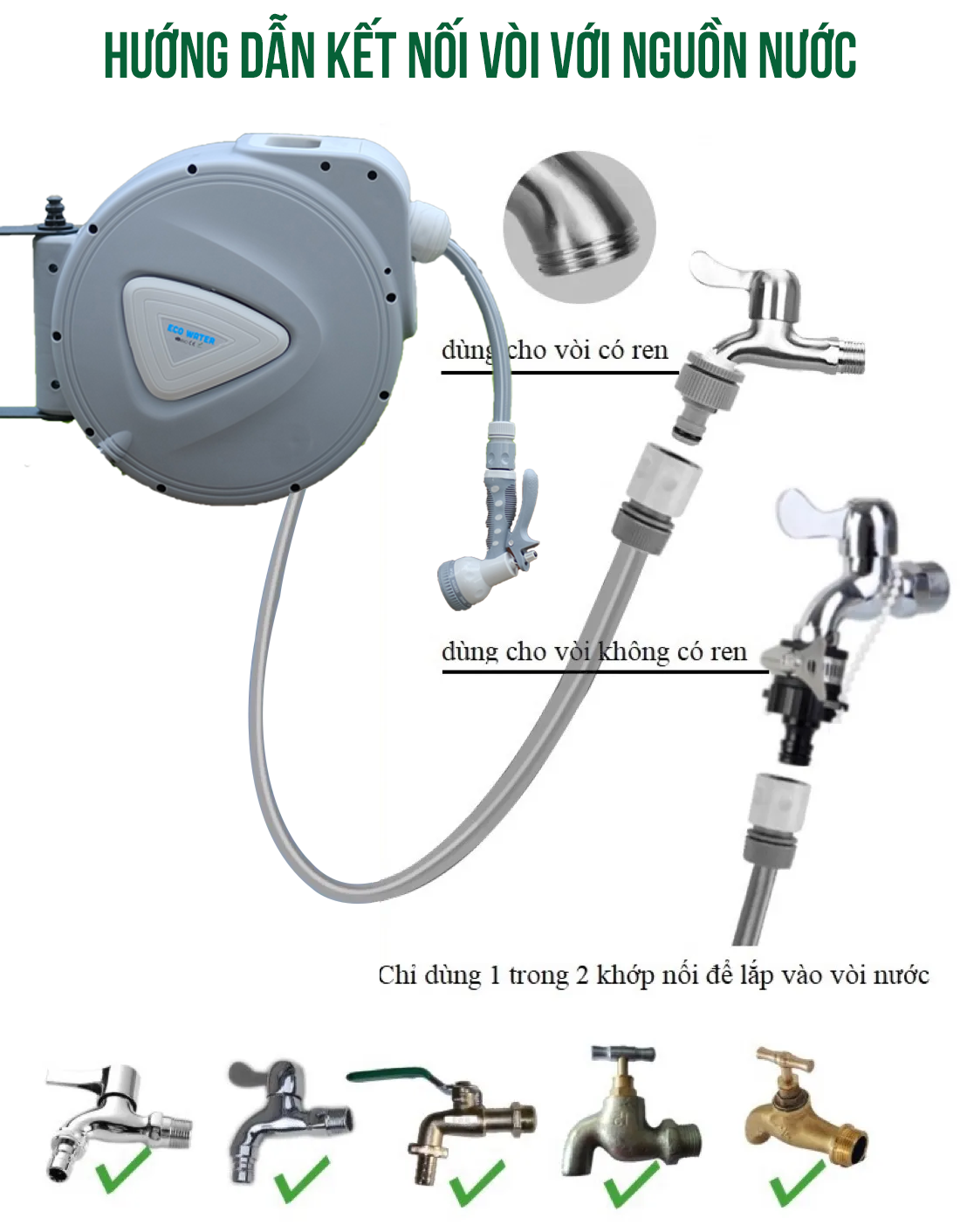 CUỘN VÒI TƯỚI ĐA NĂNG ECO HOSEREEL. Dùng cho sân vườn, Tiêu chuẩn châu Âu, Sang Trọng - Bền bỉ - Hiệu quả. TẶNG KÈM ĐẦU PHUN 9 CHẾ ĐỘ