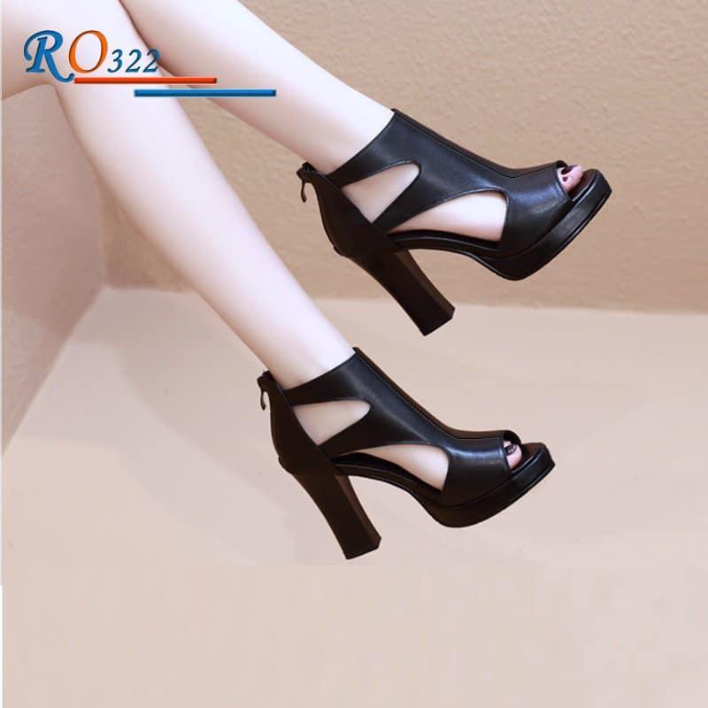 Sandal cao gót nữ khóa kéo, da lì cao cấp ROSATA RO322 8p gót trụ - đen - HÀNG VIỆT NAM - BKSTORE