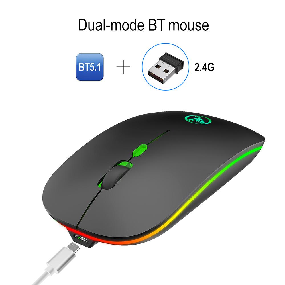 HXSJ T18 Dual Mode Mouse 2.4G Wireless Mouse BT Mouse Colorful Breathing Light Mute Mouse with Adjustable DPI for Laptop