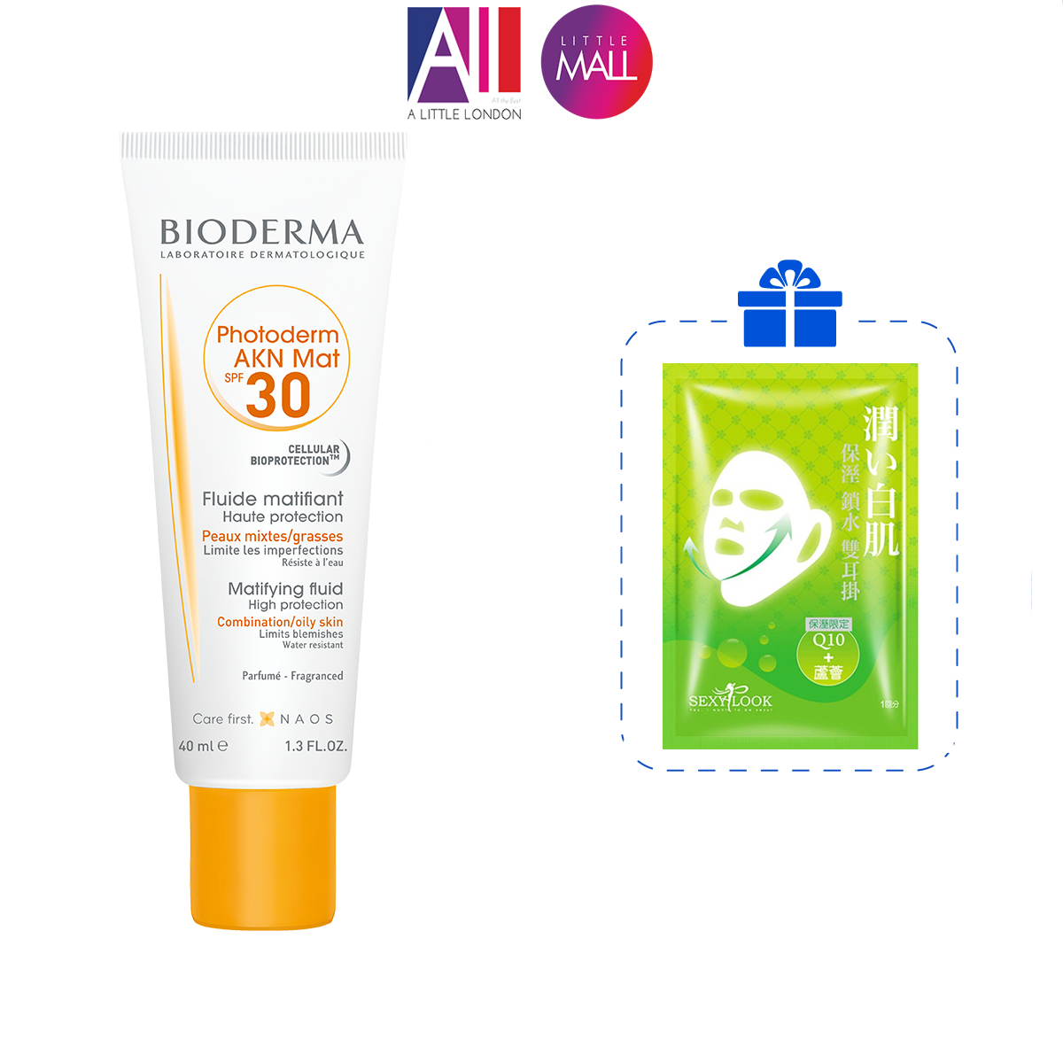 Kem chống nắng cho da hỗn hợp dầu Bioderma photoderm akn mat spf30 40ml TẶNG mặt nạ Sexylook (Nhập khẩu)