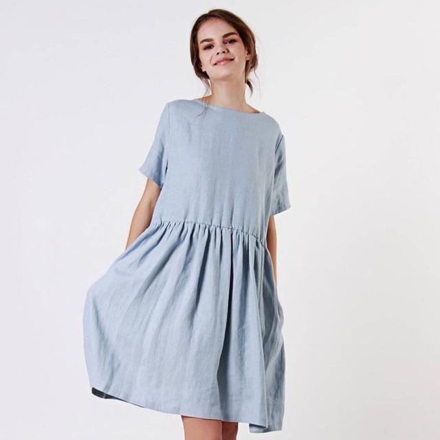 Váy đầm Linen nơ lưng dáng xoè tay lỡ