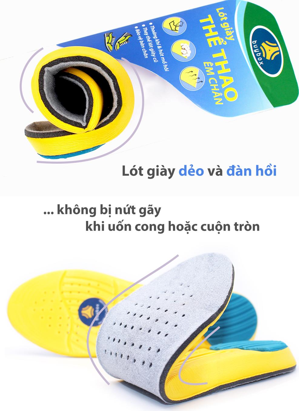 Lót giày thể thao EVA biết thở có rãnh chịu lực và gel chống thốn gót buybox BBPK26