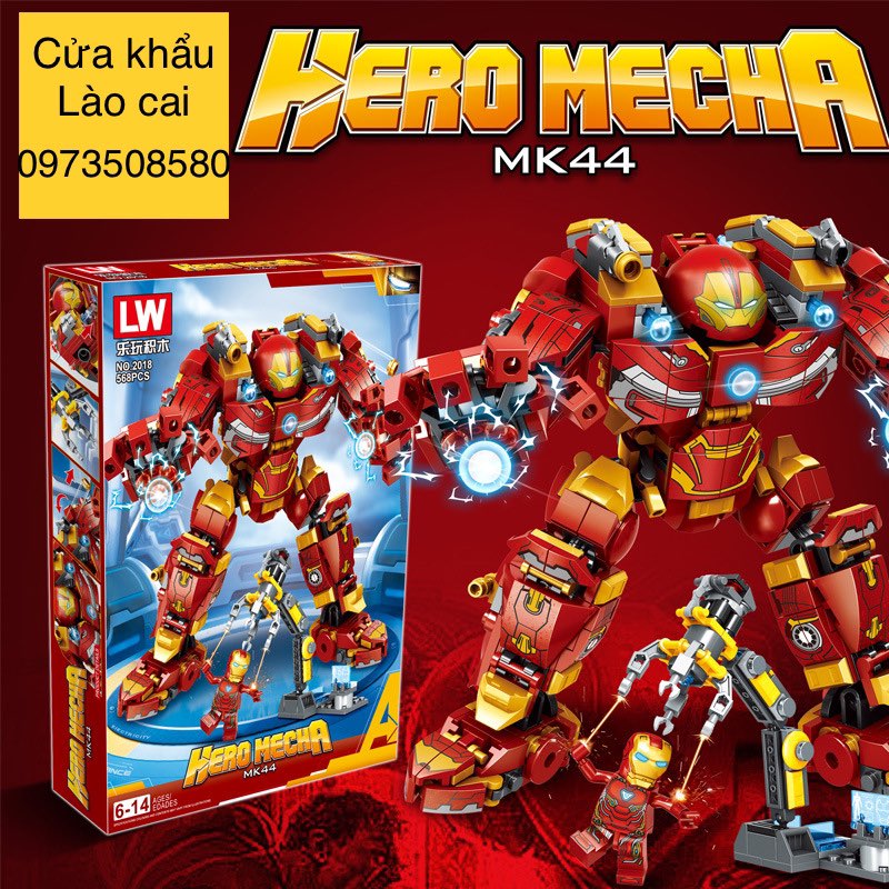 Lắp Ráp Xếp Hình Mô Hình Robot Hulkbuster Iron Man Người Sắt MK44 với 568 miếng ghép cao cấp - Đồ Chơi Trẻ Em