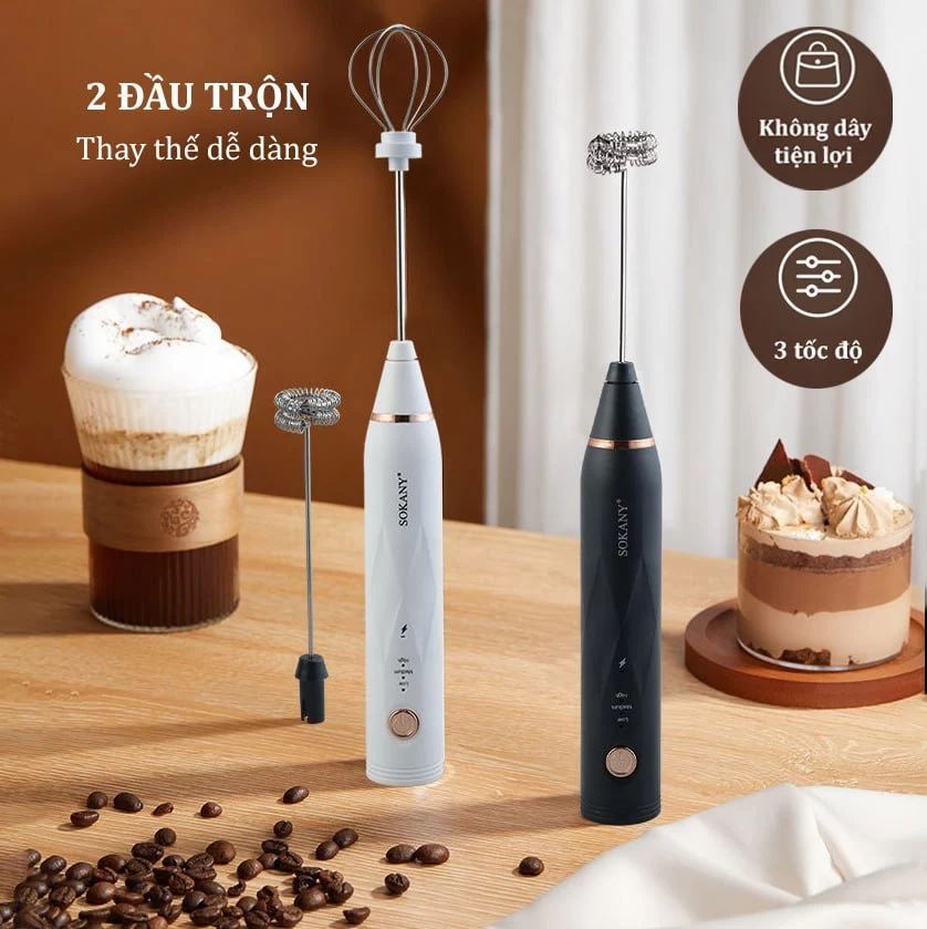 Máy Đánh Trứng Tạo Bọt Sokany SK-201A Cầm Tay Không Dây Cao Cấp - Hàng Nhập Khẩu