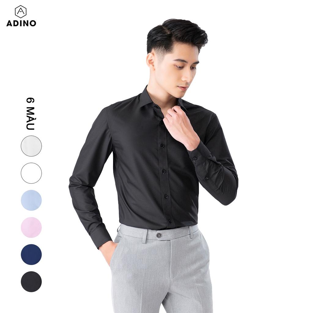 Áo sơ mi nam dài tay ADINO màu đen vải nến lụa sợi sồi modal dáng công sở slimfit hơi ôm trẻ trung S303