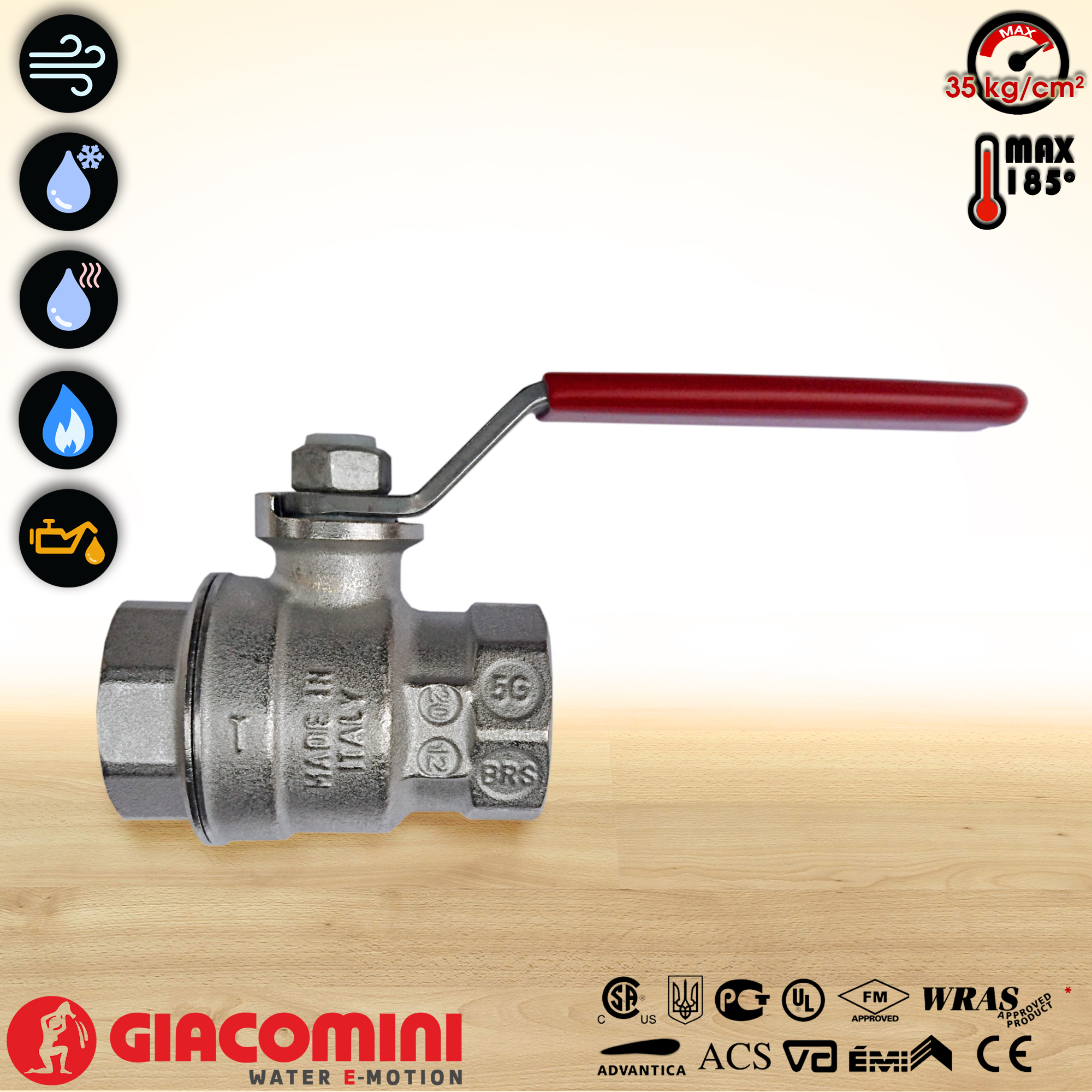 Hộp x 5 Van bi đồng mạ crôm R850 Giacomini - DN20