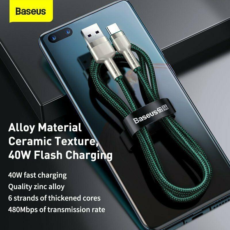 Cáp sạc nhanh, siêu bền Baseus Cafule Metal Series Type C 40W (USB to Type C, Zinc Alloy Material, Super Quick charge)- Hàng chính hãng.