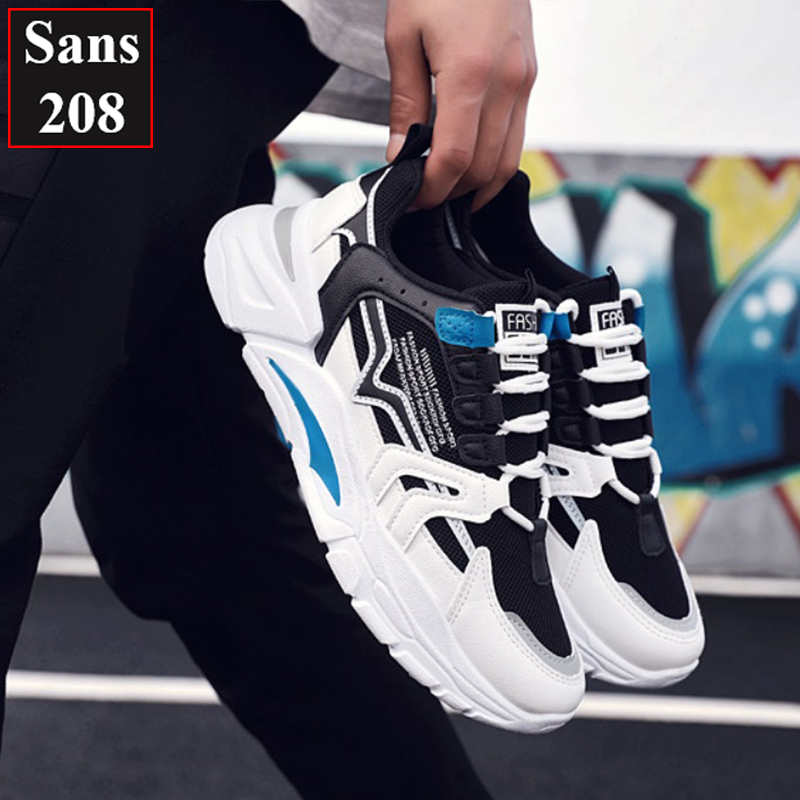 Giày thể thao nam sneaker đế cao Sans208 cổ thấp đen đỏ vàng xanh sport đẹp hàn quốc trẻ trung