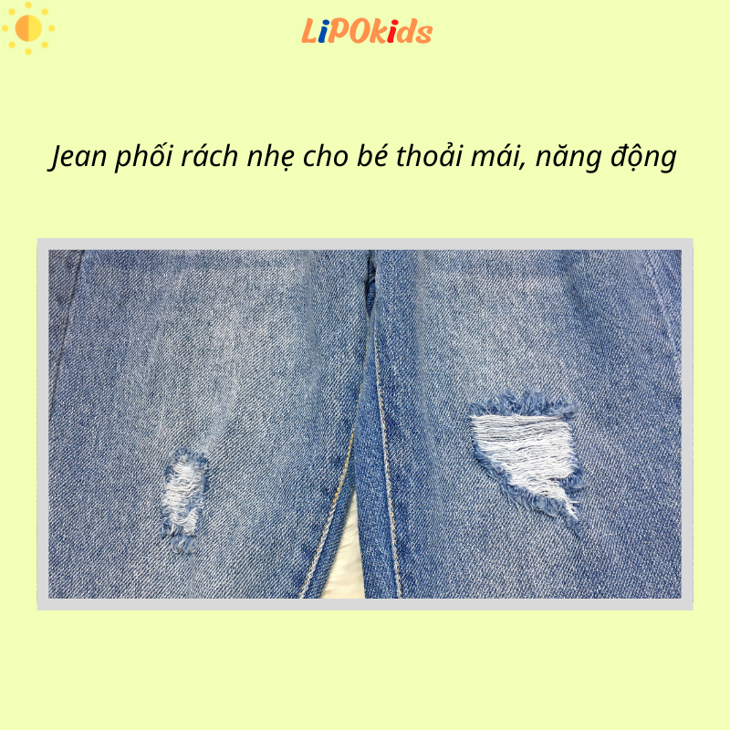Quần jeans bò bé trai bé gái rách gối phong cách Hàn Quốc năng động OQ050