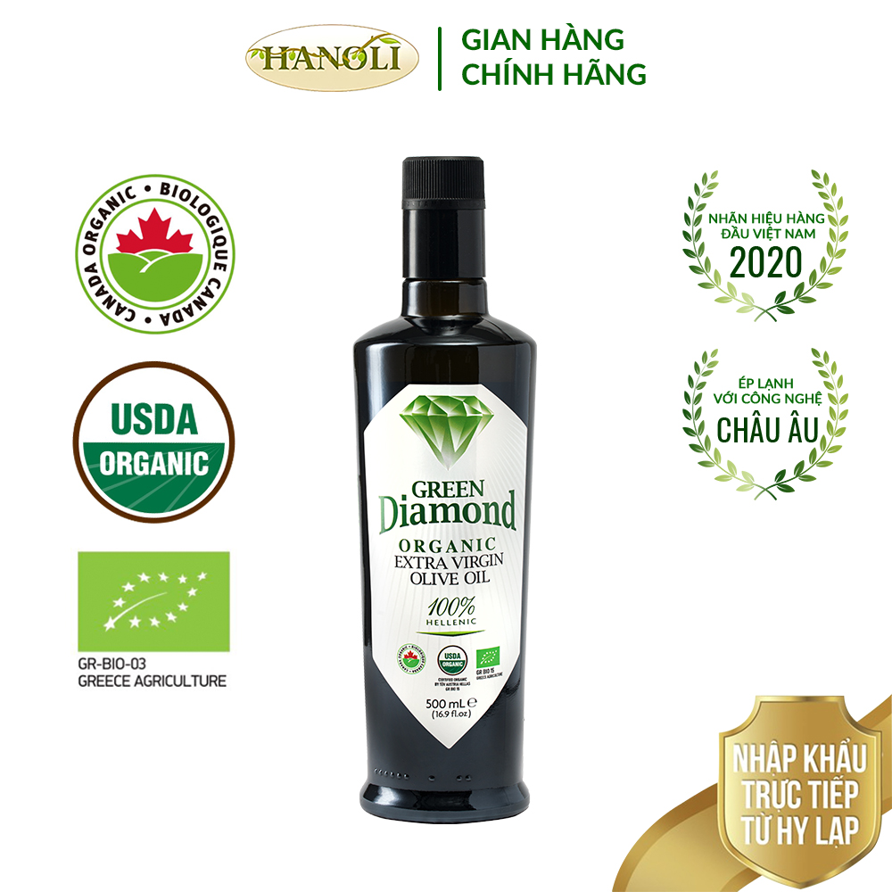 [Mua 2 chai tặng quà] Dầu oliu organic siêu nguyên chất GREEN DIAMOND chai 500ml