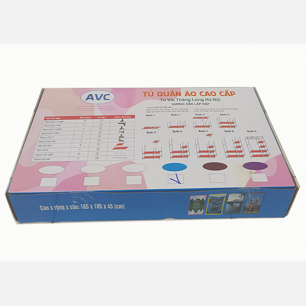 Tủ vải quần áo loại 2 buồng 6 ngăn, khung thép không gỉ - loại cửa 2 khóa- hàng Việt Nam