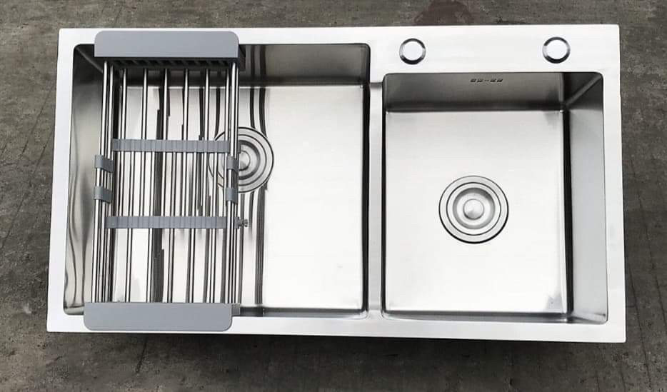 Chậu rửa chén bát hai hộc lệch inox sus304 đúc nguyên khối cao cấp Hafen