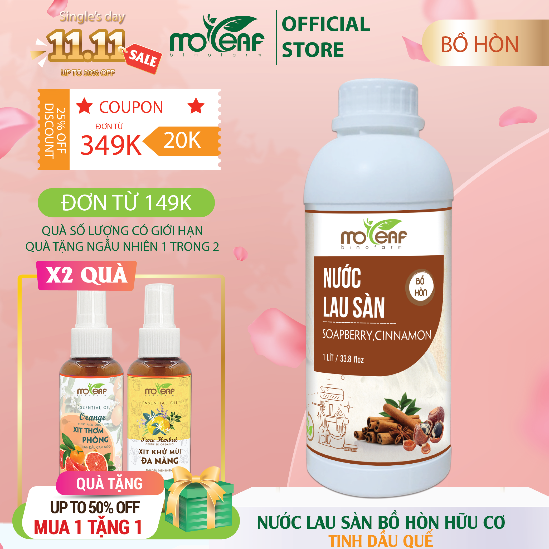 Nước lau sàn Hữu cơ Moleaf đuổi muỗi tinh dầu Quế 1000ml