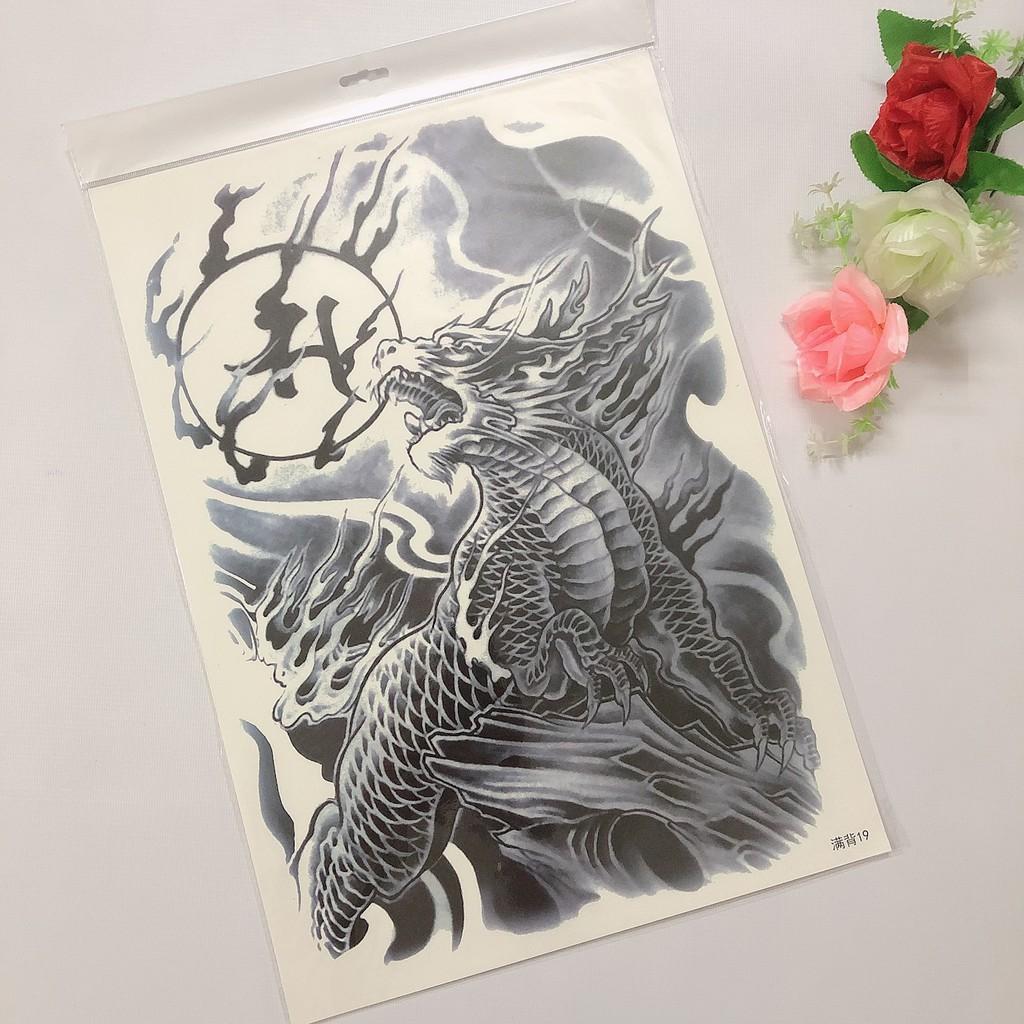 Hình xăm dán kì lân gầm thét 34x48cm