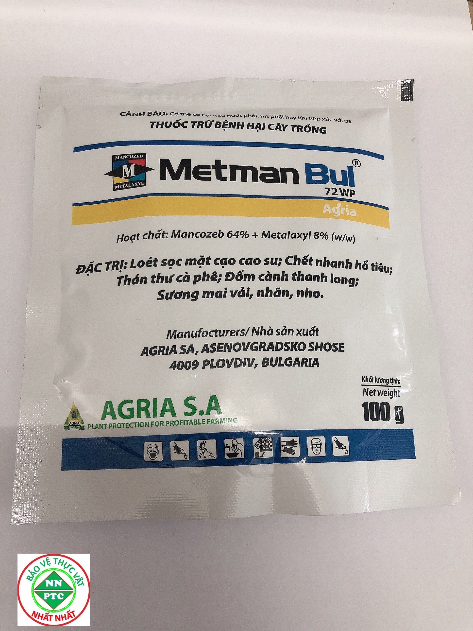 Thuốc Trừ Bệnh - Metman Bul 72WP - Gói 100g-Trên Cao Su,Hồ Tiêu,Thanh Long,Nhãn,Nho,Vãi