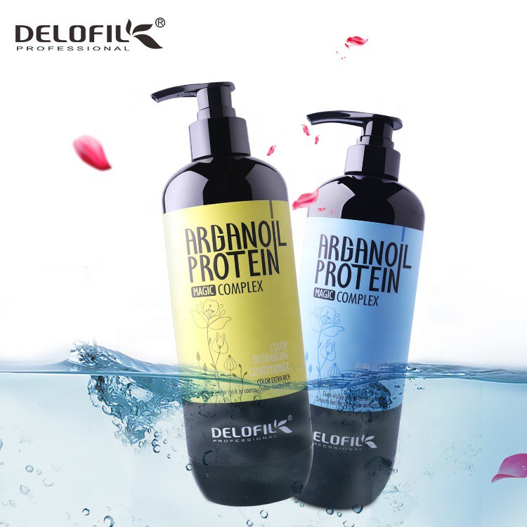 Bộ gội xả phục hồi hư tổn khô xơ dưỡng ẩm giảm gãy rụng Delofil Arganoil Protein 500/800ml