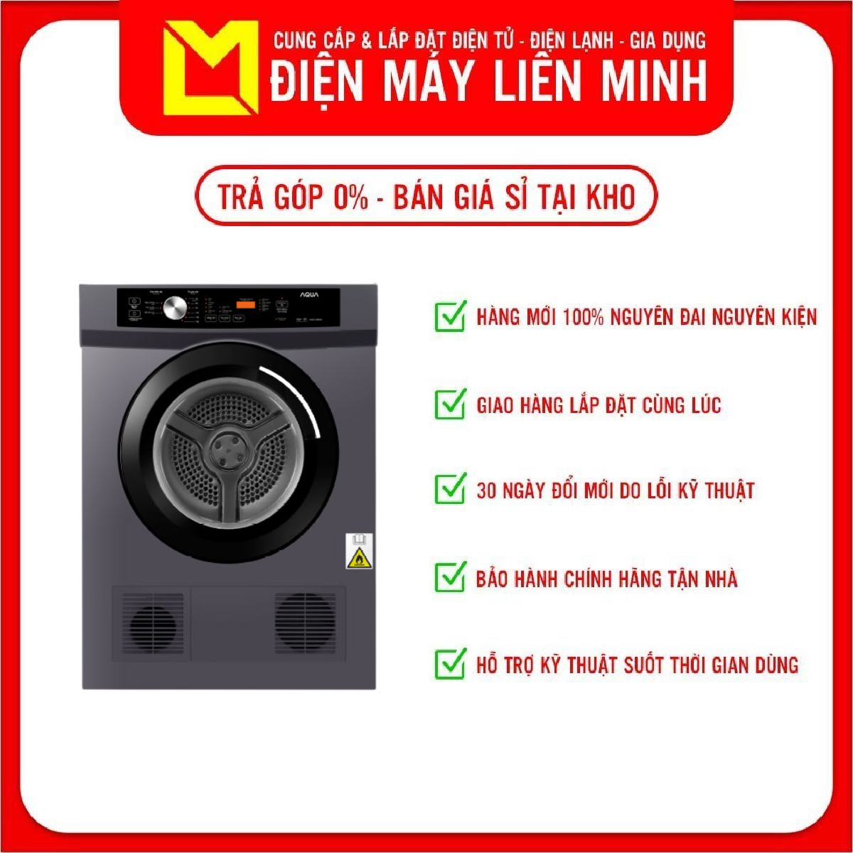 Máy sấy quần áo Aqua AQH-V800H.SS 8.0kg - Hàng chính hãng