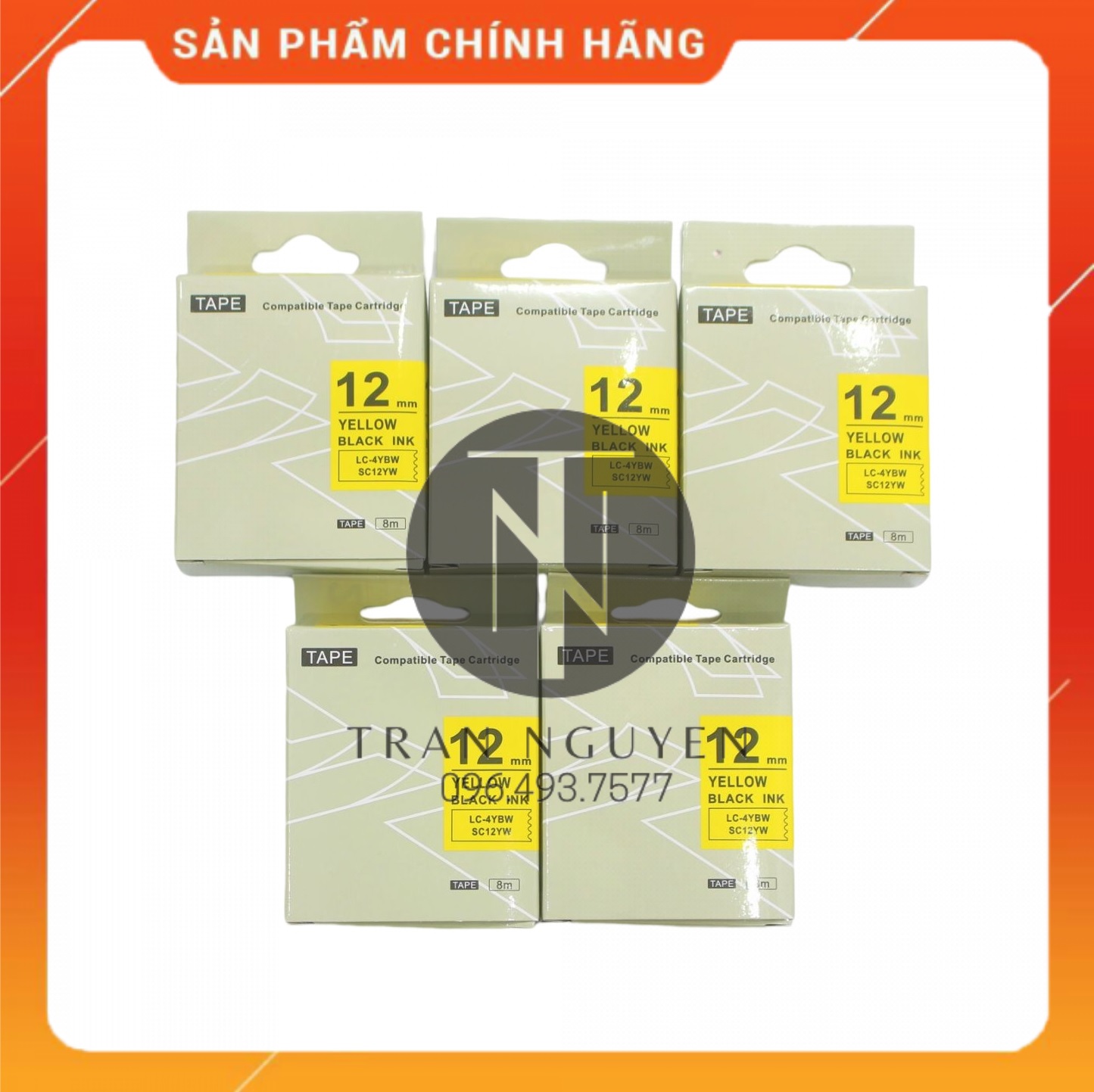Nhãn in Tepra SC12YW - Chữ đen nền vàng 12mm x 8m - Hàng nhập khẩu