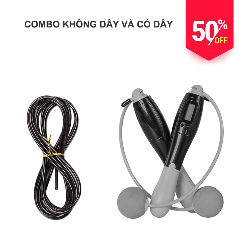 Dây Nhảy Đếm Số Vòng Tự Động, Dây Nhảy Không Dây, 4 Chế Độ, Chống Trượt, dây PVC lõi thép cao cấp