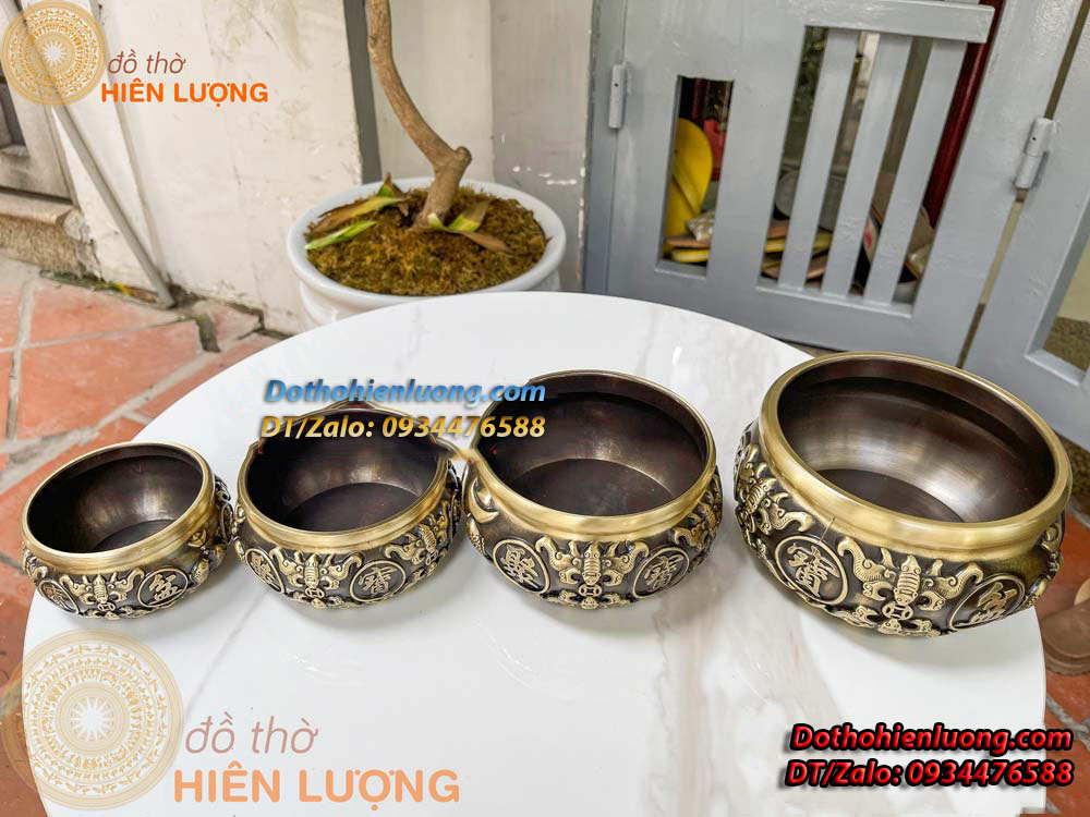 Bát Tụ Bảo Cá Chép Và Dơi Ngậm Tiền Bằng Đồng Màu Nâu Vàng Bằng Đồng Các Cỡ - Đồ Thờ Hiên Lượng