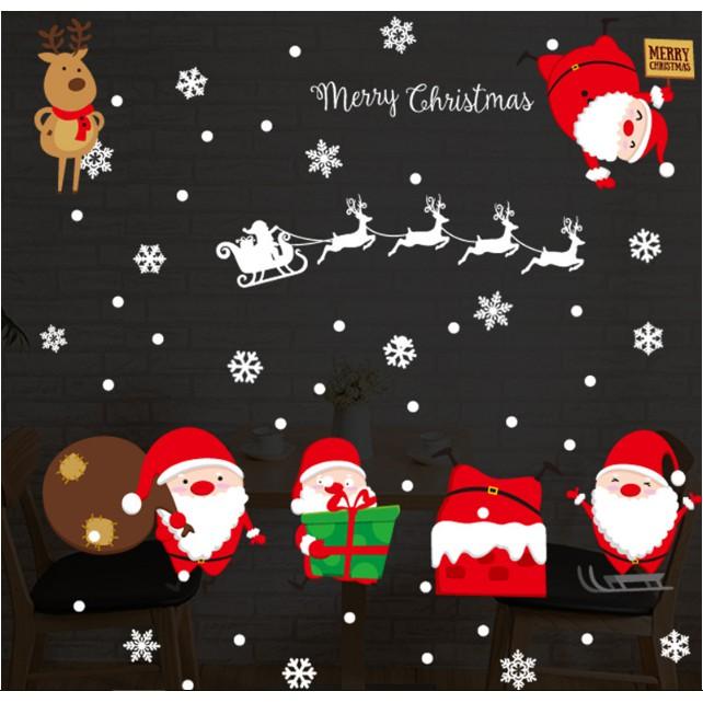 Decal trang trí Noel - Tuần Lộc trắng và Ông già Noel tí hon