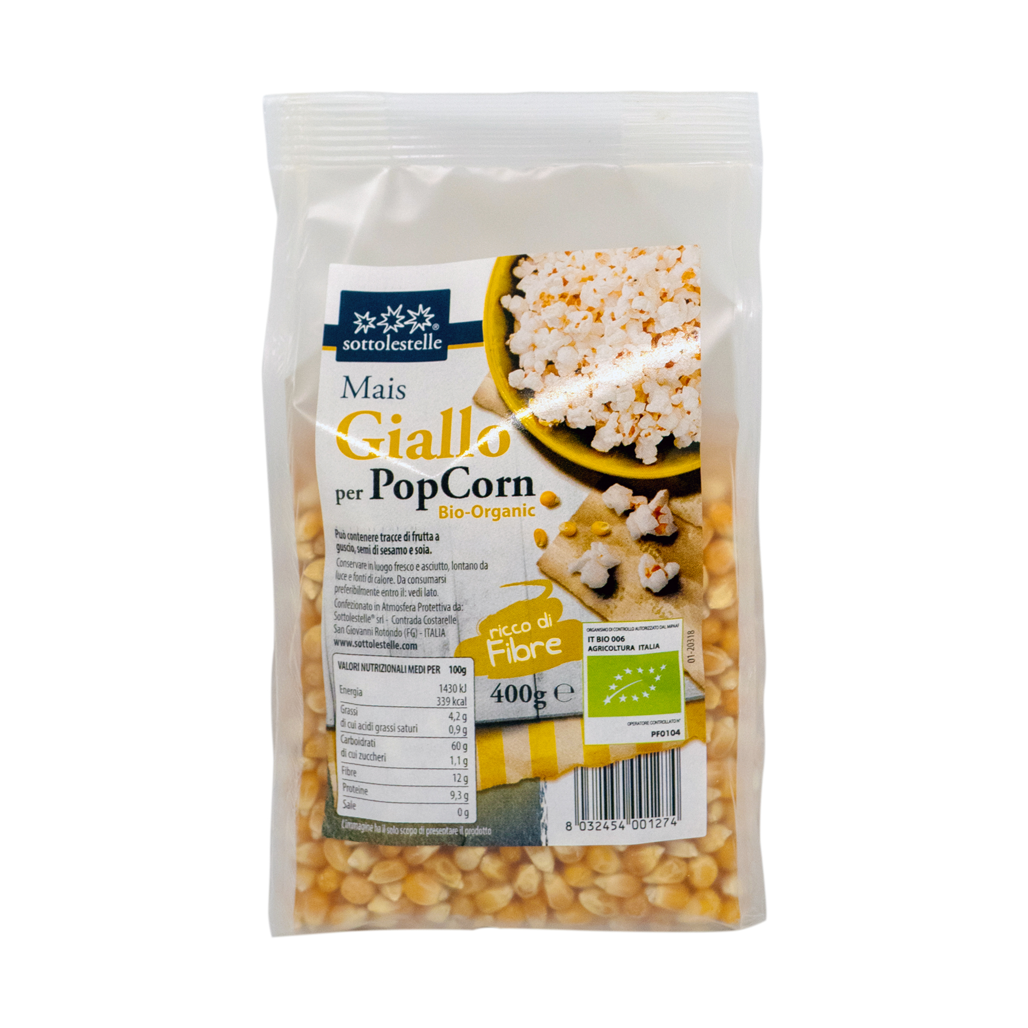 Hạt bỏng ngô vàng hữu cơ Sottolestelle 400g Organic PopCorn