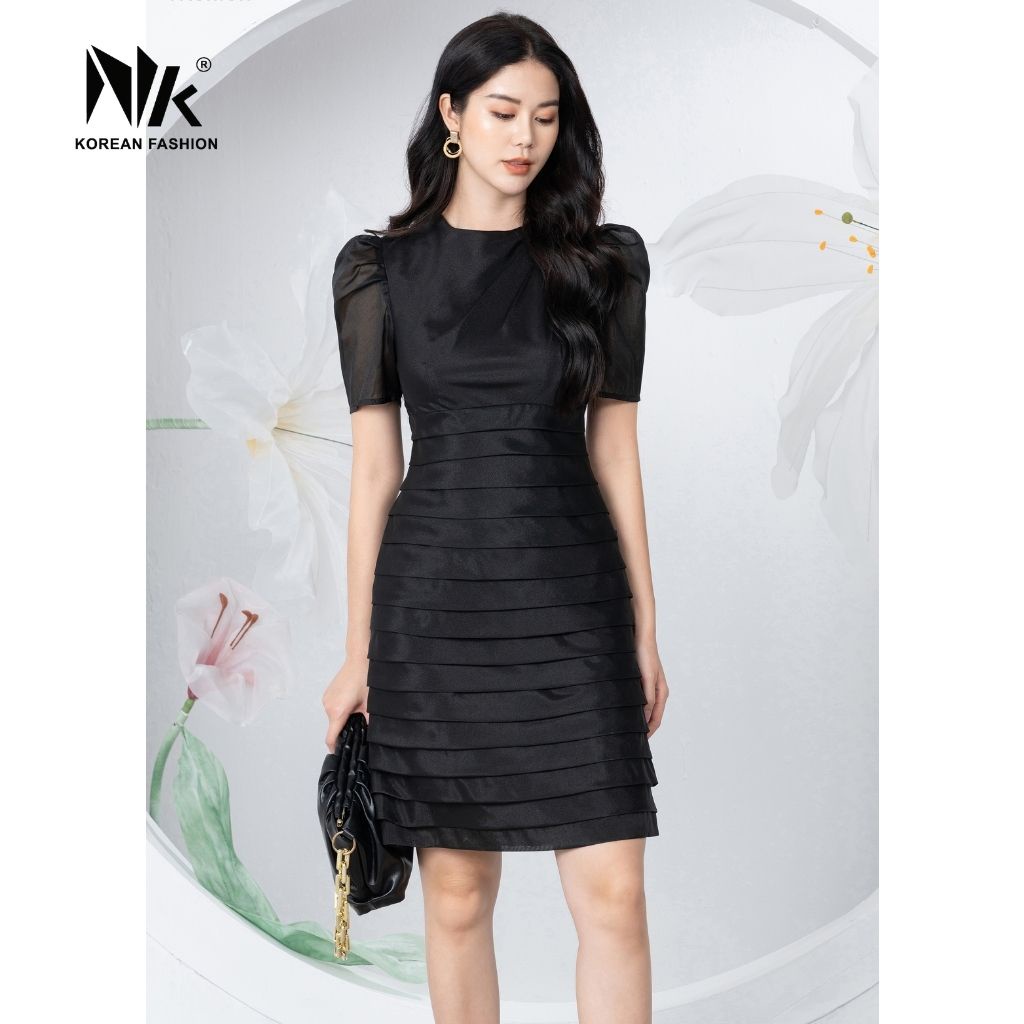 Đầm Tơ Xếp Thân Nữ NK Fashion Thiết Kế Phong Cách Lịch Sự, Hiện Đại, Phù Hợp Mọi Hoàn Cảnh NKDV2203005