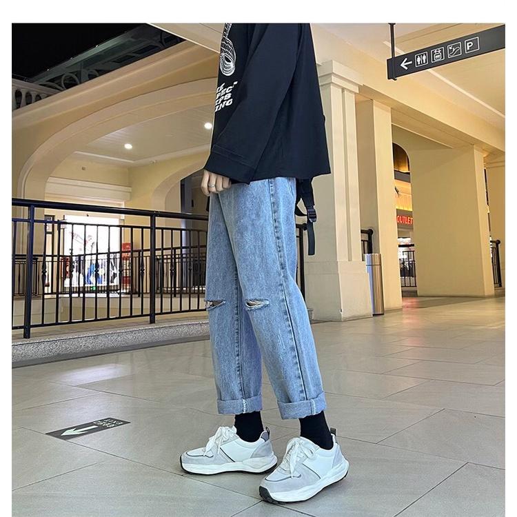 Quần jean nam rách gối màu đen chất bò cao cấp co dãn 4 chiều cực đẹp rin trơn from dáng skinny đẹp 20WE