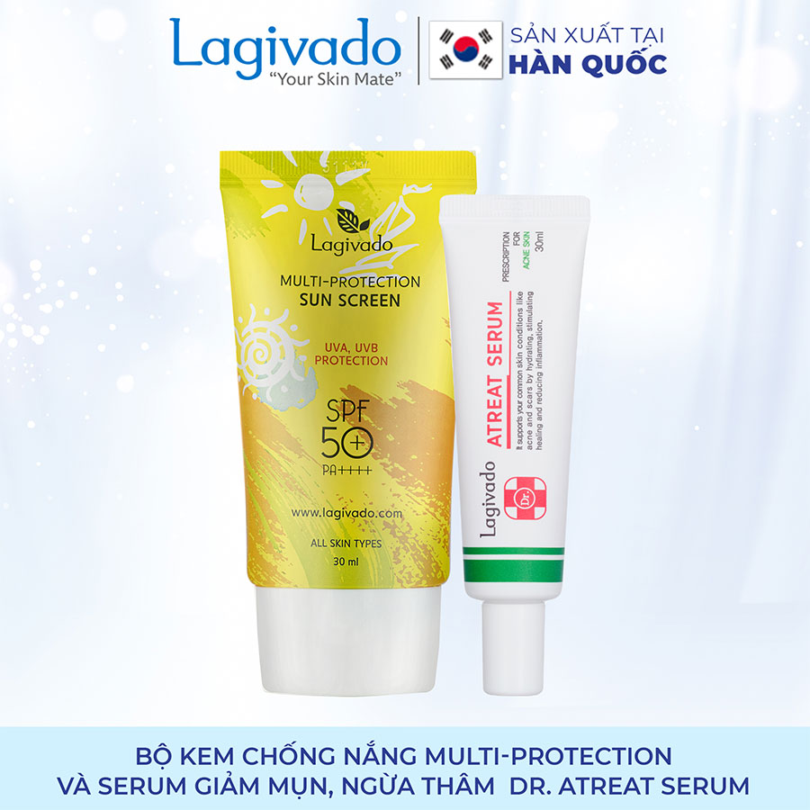 Bộ đôi Kem chống nắng Hàn Quốc Lagivado Multi-Protection 30 g và serum giảm mụn, ngừa thâm Dr. ATreat Serum 30 ml