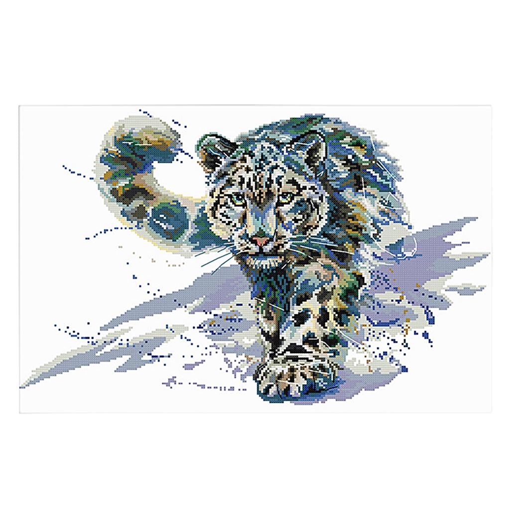 Snow Leopard Stamped Cross Stitch Kit DIY Handmade Needlework for Beginners Kids Adults