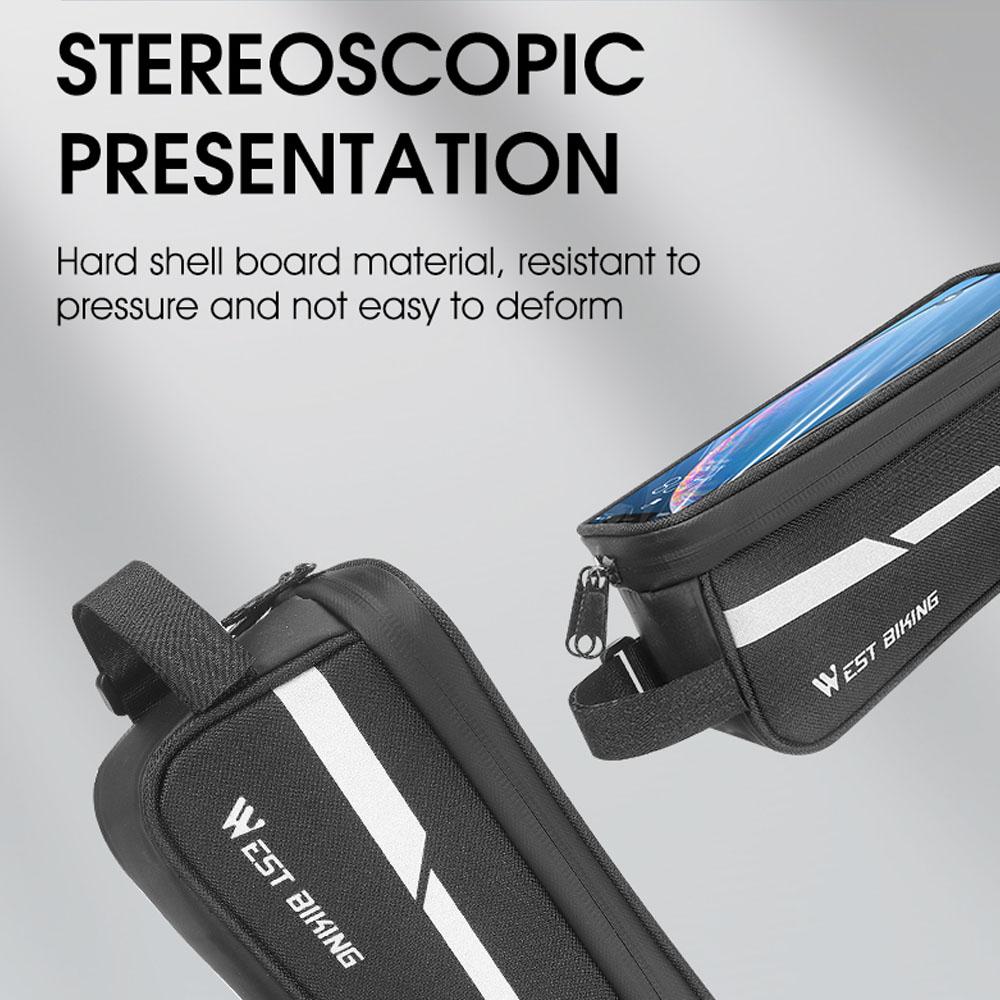 WEST BIKING 1L Bicycle Bag Reflective Bike Frame Fronttube Bag Touchscreen Mobilephone Bag Cycling Bag Road Bike Accessories
