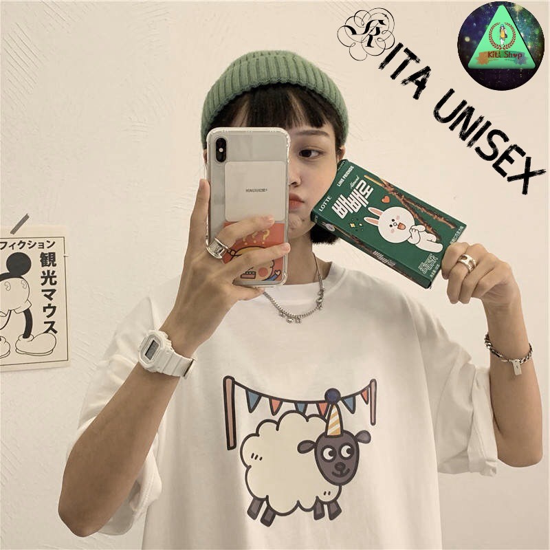 Áo Thun Nữ Tay Lỡ - Áo Phông Nam Nữ Form Rộng Freesize Vải Chất Cotton Mịn Mát Kita Unisex - SHEEP FESTIVAL