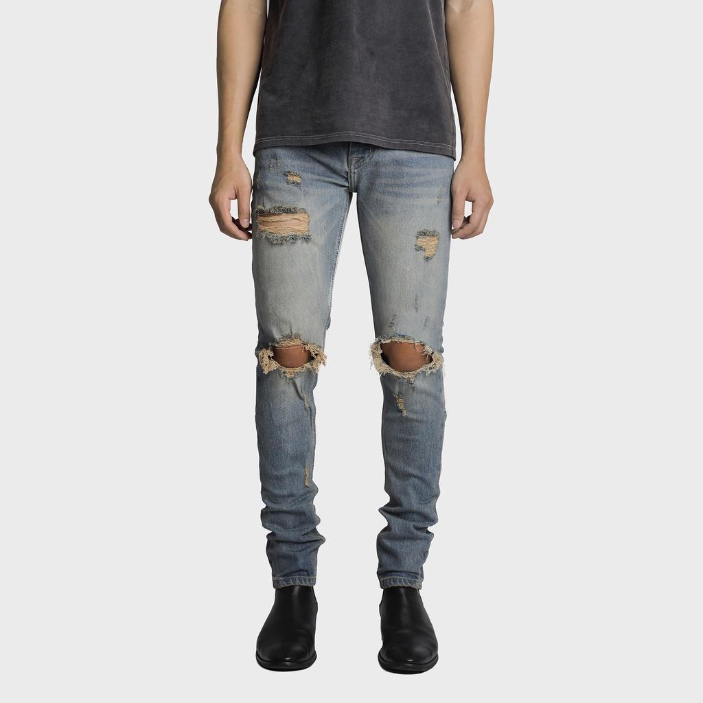 Quần Jean Nam The Luyn Black Màu Xanh Vintage Kiểu Rách Gối Form Dáng Skinny Fit