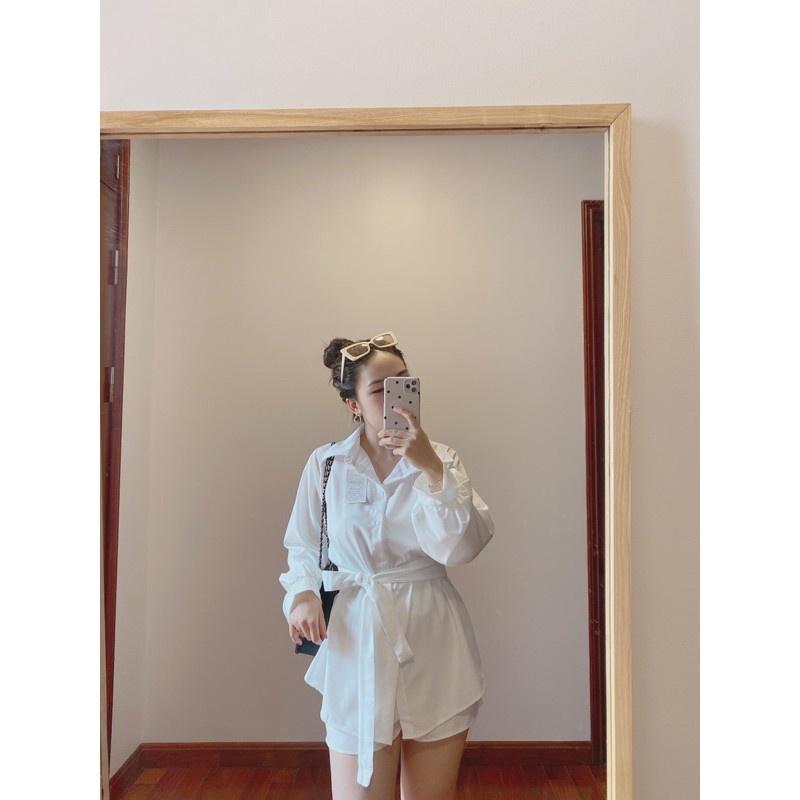 Bộ Vest Nữ Quần Đùi Dây Eo Dài Tay Chất Đũi