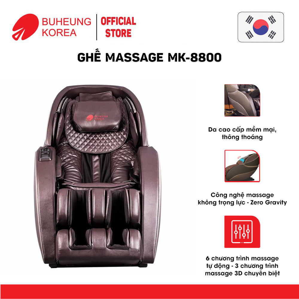 Ghế Massage thương gia Buheung MK-8800, da cao cấp, 6 chương trình massage tự động, 3 chương massage 3D, bảo hành chính hãng