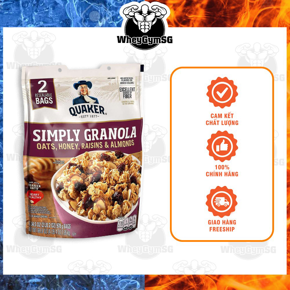 Ngũ Cốc Granola Mật Ong Hạnh Nhân Nho Khô Ăn Liền Yến Mạch Quaker Simply Granola Raisins Almonds 2lbs