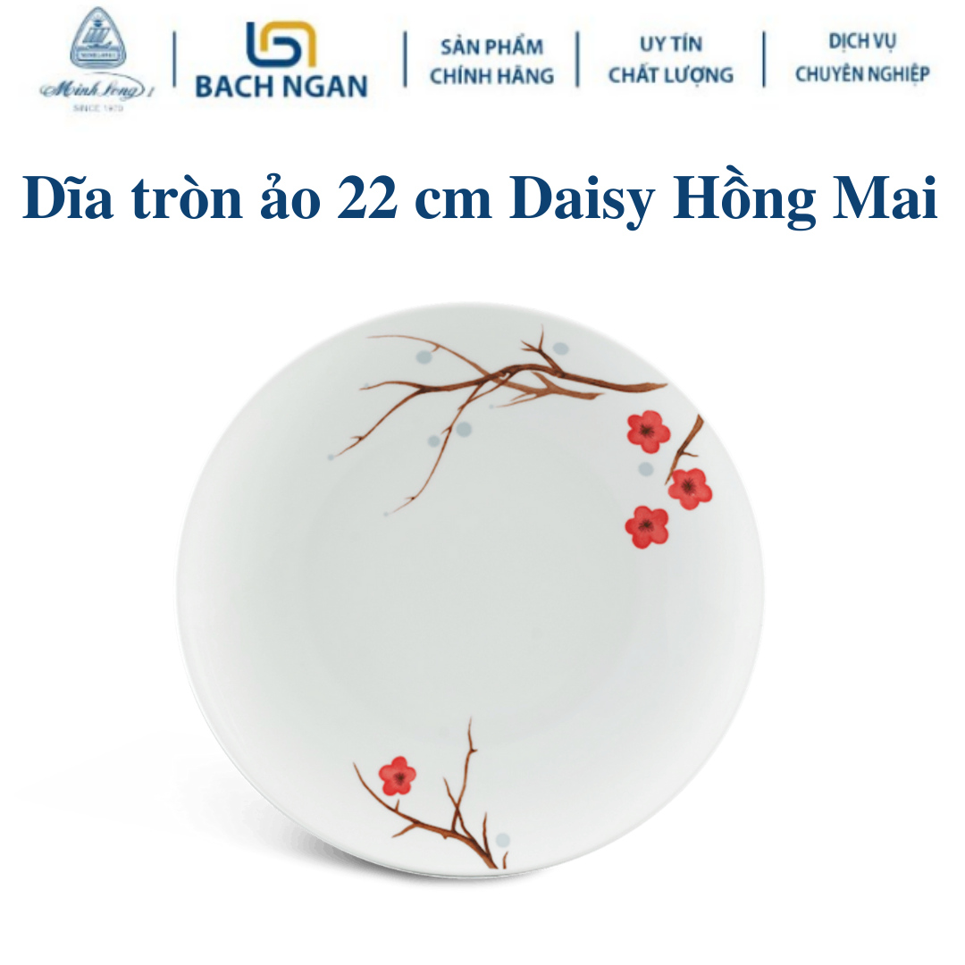 Dĩa tròn ảo Minh Long 22 cm Daisy Hồng Mai Bằng sứ, Hàng Đẹp, Cao Cấp, Dùng Trong Gia Đình, Đãi Khách, Tặng Quà Tân Gia