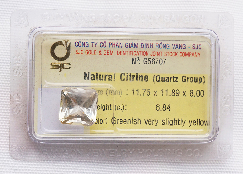 Mặt đá thạch anh vàng citrine kiểm định tự nhiên mài giác vuông