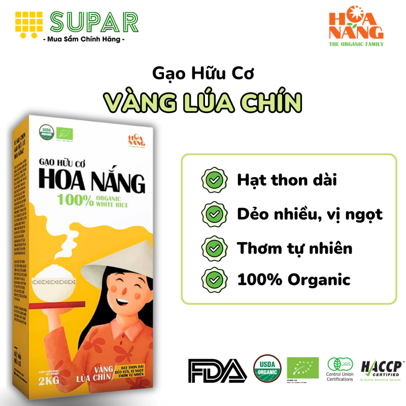 Gạo hữu cơ Hoa Nắng - Vàng Lúa Chín Hộp 2 kg